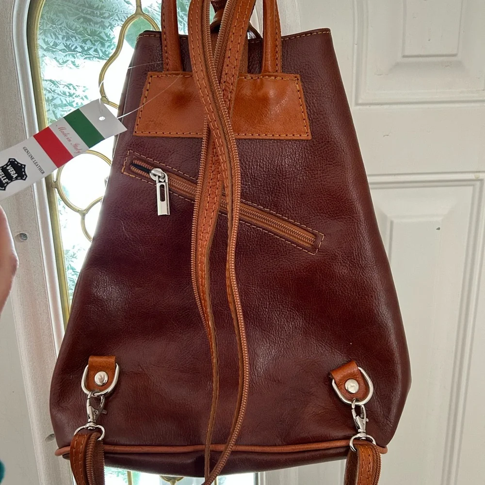 Vera Pelle Rich Brown Leather Backpack - Picture 6 of 6
